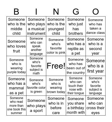 Classroom Bingo Card