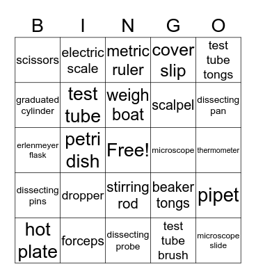 Lab Equipment Bingo Card