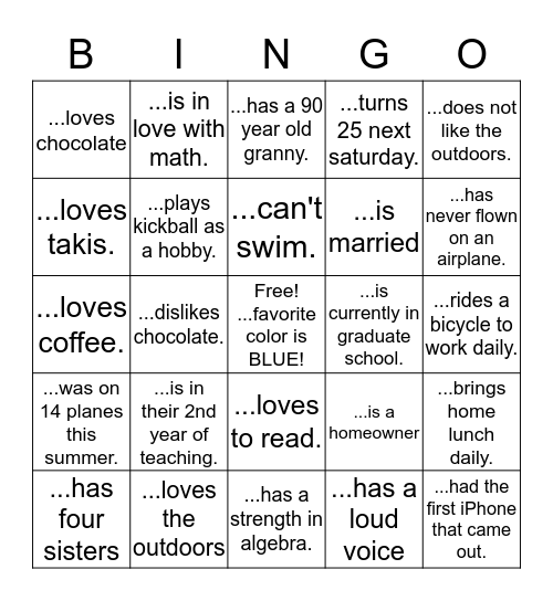 Guess the teacher that....  Bingo Card