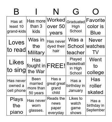 Get to know you bingo Card