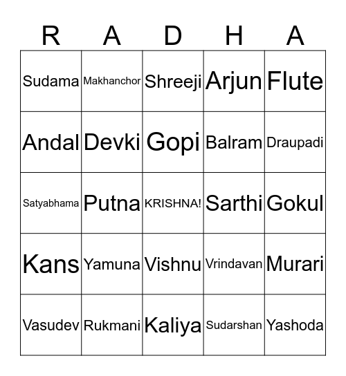 Radha Krishna Bingo Card