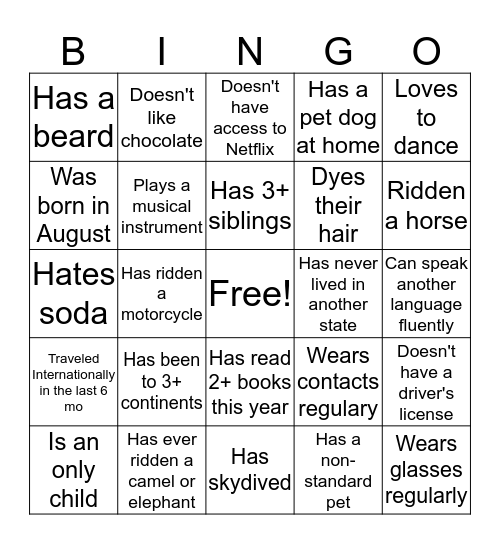 North Hill Bingo Card