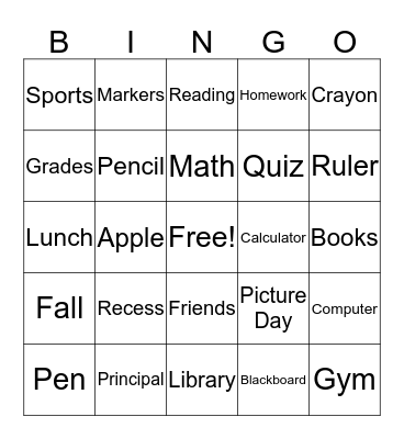 TCY & STR Back to School Bingo Card