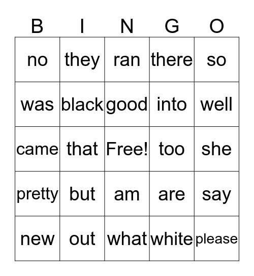 Dolch Words - Primer Bingo Card