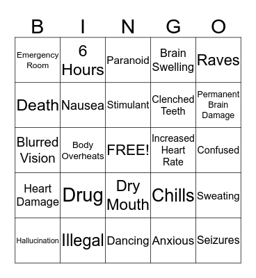 Ectasy Bingo Card