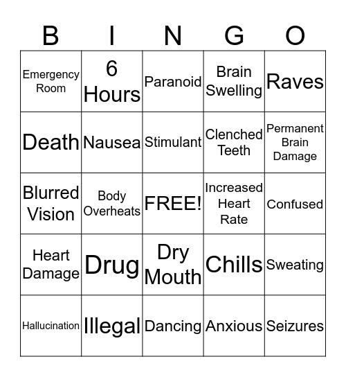 Ectasy Bingo Card