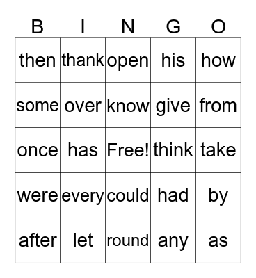 Dolch Words - First Bingo Card