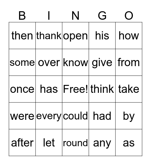 Dolch Words - First Bingo Card