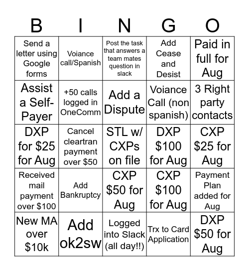 Outbound Recoveries  Bingo Card