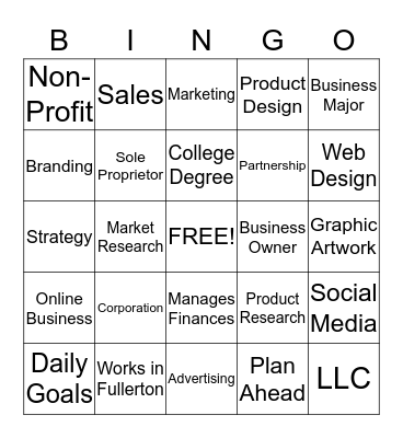 Fullerton Youth Investment Bingo Card