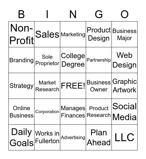 Fullerton Youth Investment Bingo Card