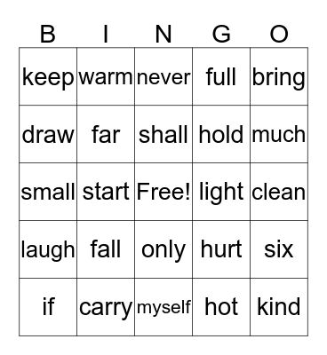 Dolch Words - Third Bingo Card