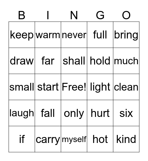 Dolch Words - Third Bingo Card