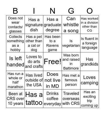 IG Team Bingo Card