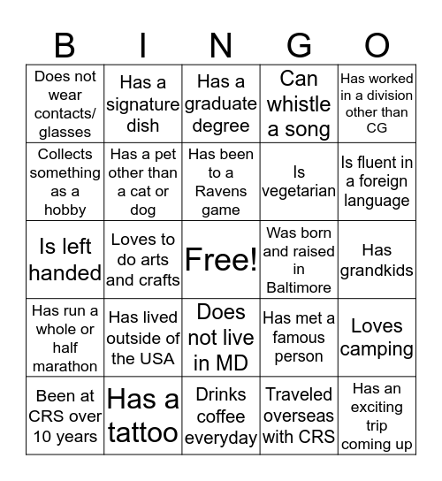 IG Team Bingo Card