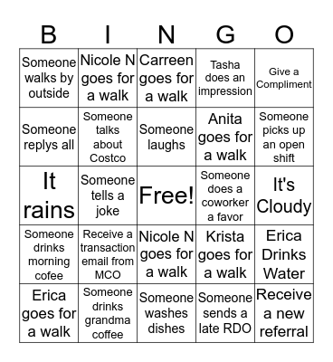 Bayada Bingo Card