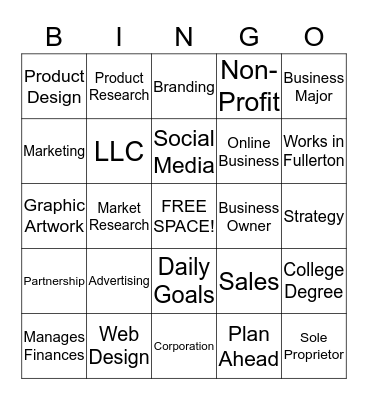 Fullerton Youth Investment Bingo Card