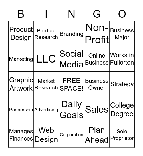 Fullerton Youth Investment Bingo Card