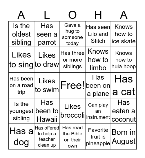 Aloha Bingo Card