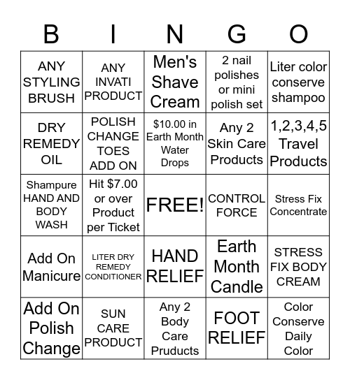 Product / Service Bingo 3/7-4/4 or until someone hits BINGO Card