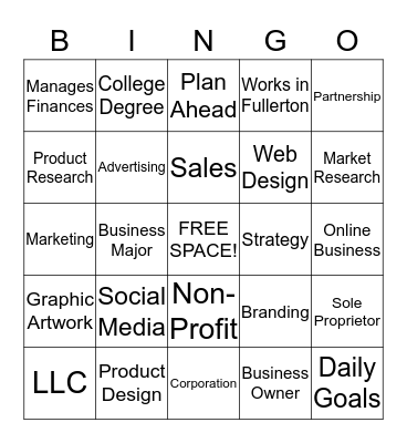 Fullerton Youth Investment Bingo Card