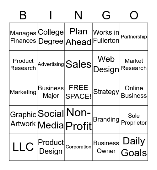 Fullerton Youth Investment Bingo Card