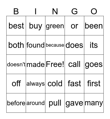 Dolch Words - Second Bingo Card