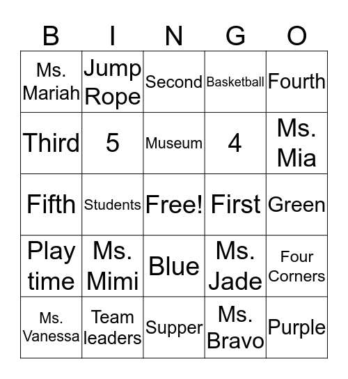 After School Bingo Card