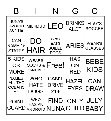 FIND THE GUEST Bingo Card