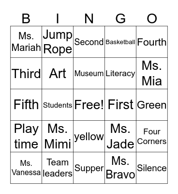 After School Bingo Card