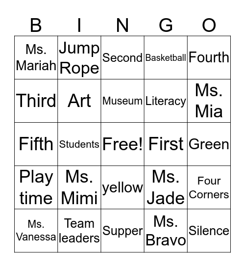 After School Bingo Card