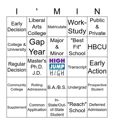 COLLEGE VOCAB BINGO Card