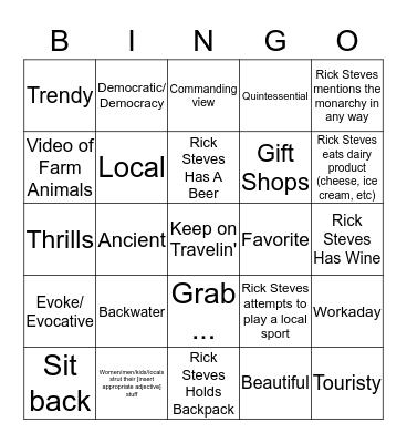Rick Steves Bingo 2.0 Bingo Card