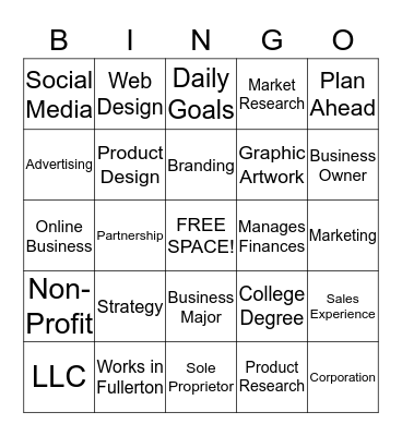 Fullerton Youth Investment Bingo Card