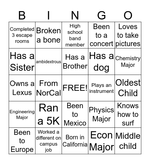 Icebreaker Bingo Card