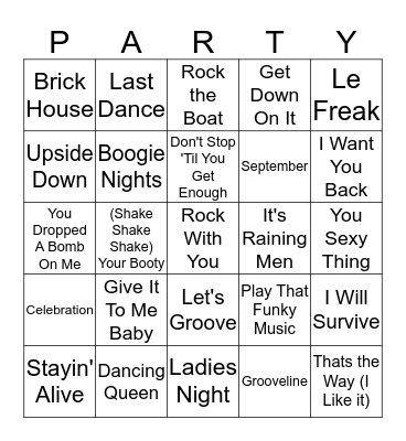 70s Party Music Bingo Card