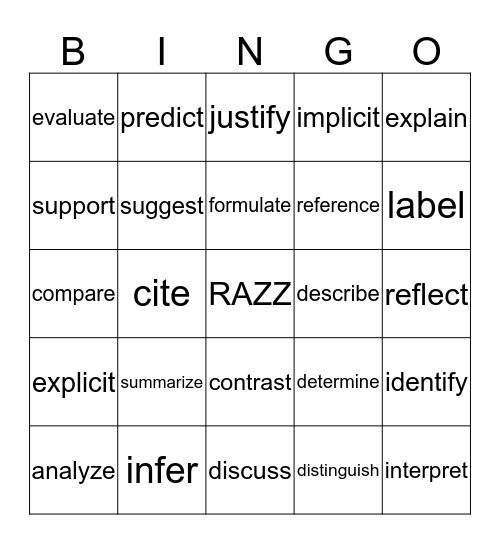 OAA POWER WORDS Bingo Card