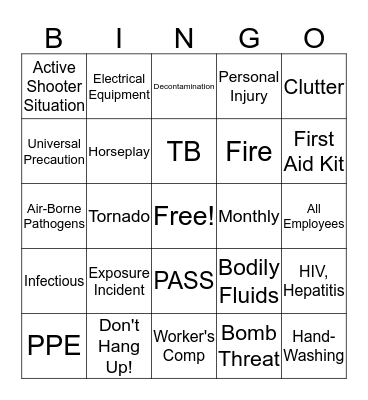 Safety and Health BINGO Card