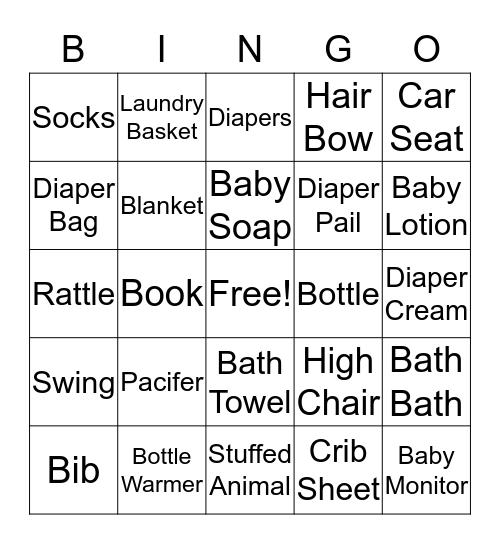 Baby Shower Bingo Card