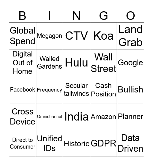 TTD Quarterly Earnings Bingo Q2 2019 Bingo Card