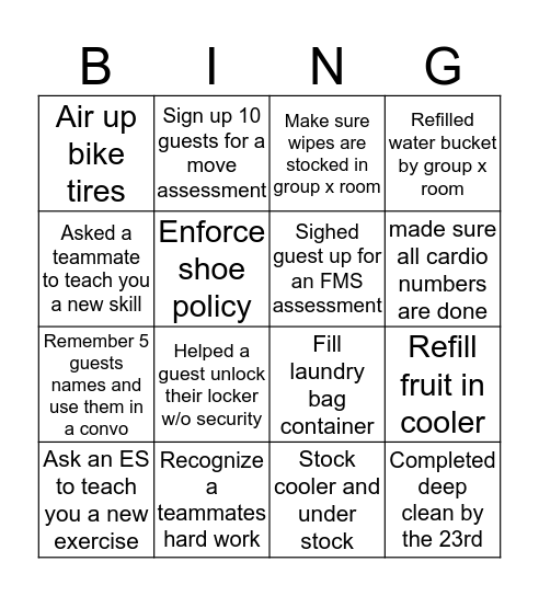 DFit Bingo Card