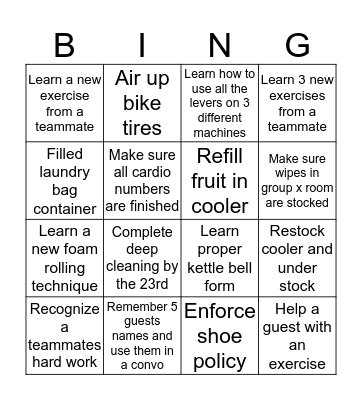 DFit Bingo Card
