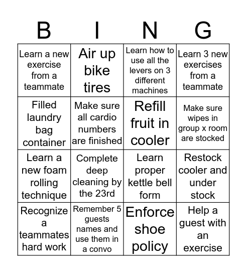 DFit Bingo Card