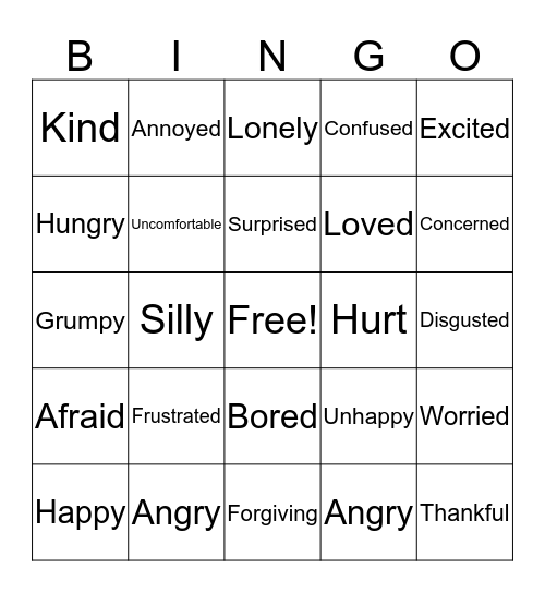 Emotions Bingo Card