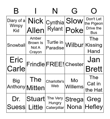 Favorite Characters, Books, & Authors Bingo Card