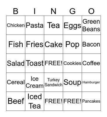 Food Bingo (Words) Bingo Card