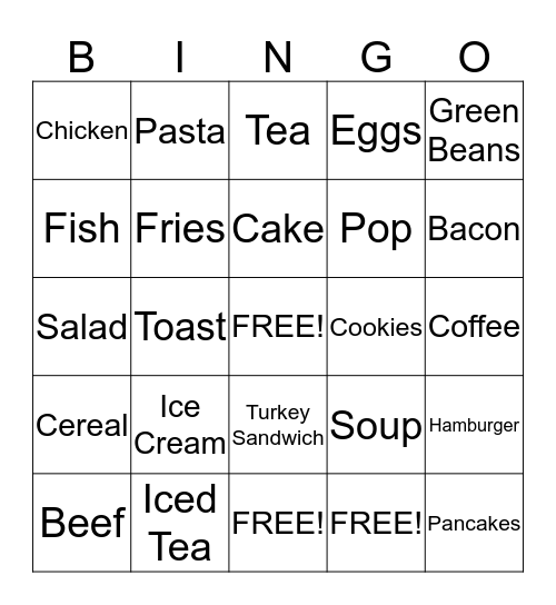 Food Bingo (Words) Bingo Card