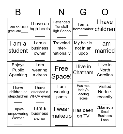 Women's Empowerment Brunch  Bingo Card