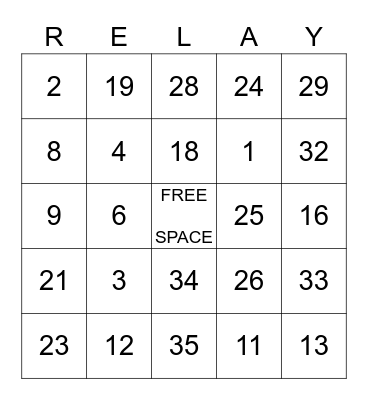 Relay Bingo! Bingo Card