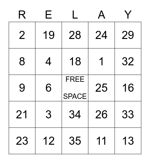 Relay Bingo! Bingo Card